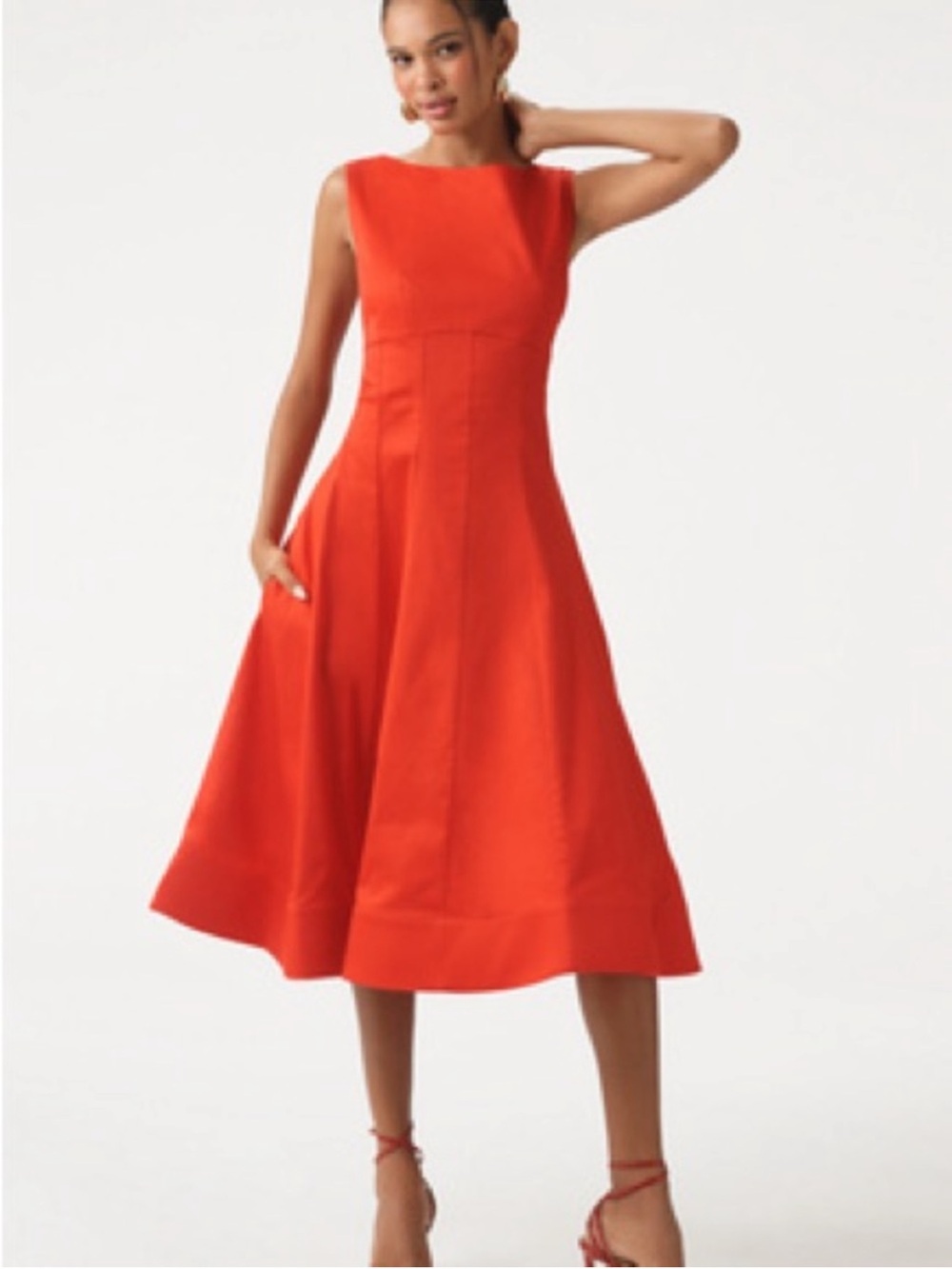 Anthropologie Boat Neck Midi Dress Size XL Red Preppy Feminine Coquette NEW